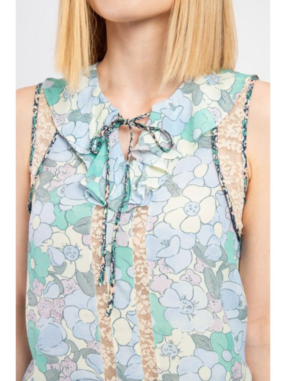 NWT $295 COACH FLORAL PRINT SILK BLEND SLEEVELESS FRILL TOP 6 SUMMER BOHO LACE